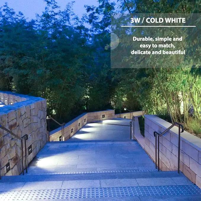 4Pack 3W LED Recessed Light 85-230V Step Lights Cool White 6000K IP65 Waterproof Wall Light Staircase Light lamp, Inside Outside Garden Balcony Corridor, Aluminum, 120V,Black by GreenHaven Gardens