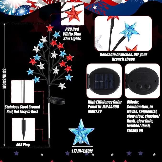 6 Pcs Solar 4th of July Decorations Outdoor Lights 8 Modes Star Stake Lights Waterproof Solar Patriotic Decorations Lights for July 4th Memorial Day Garden Yard Pathway by GreenHaven Gardens
