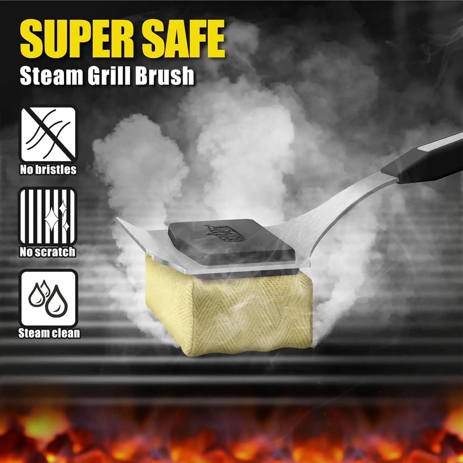 GRILLART Grill Brush Bristle Free, Replaceable BBQ Cleaning Head (No Handle), Safe Replacement Cleaning Pad for Cast Iron/Stainless-Steel Grates - Black by GreenHaven Gardens