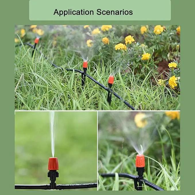 80PCS 1/4" Inch Adjustable Irrigation Microspray Emitter Three Way Atomizing Nozzle with Tee Connector Drip Irrigation Accessory for Garden Lawn Flower Bed Irrigation System Watering by GreenHaven Gardens