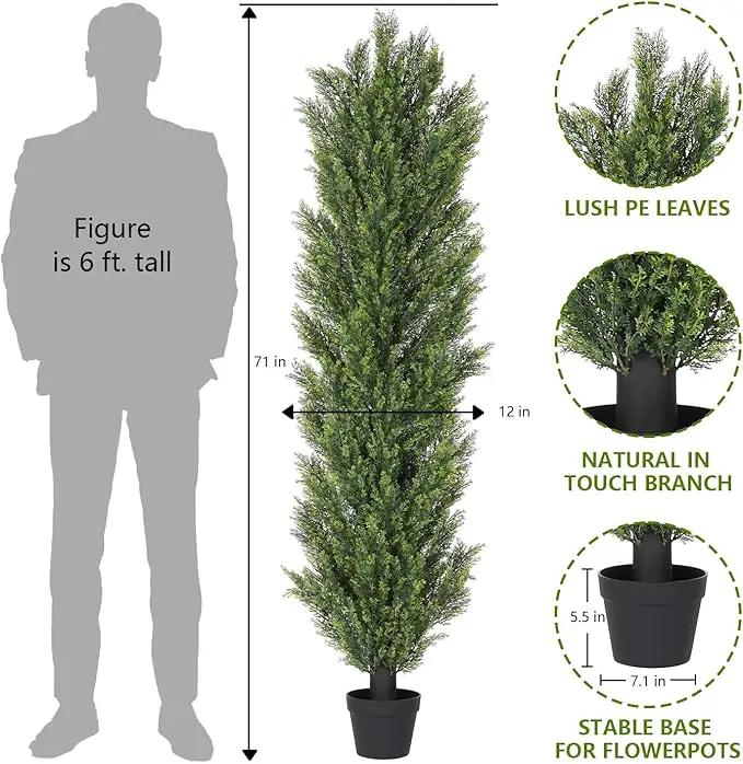 THE BLOOM TIMES 6ft Tall Topiary Trees Artificial Outdoor – UV Resistant Faux Cedar Pine Cypress Bushes and Shrubs, Fake Potted Plants for Front Porch Outside Planter Patio Decor, Set of 2 (6 Foot) by GreenHaven Gardens