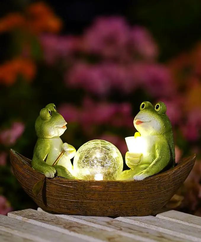 Solar Frogs Boating Statue Garden Decor: Outdoor Sculpture Lights Decorations Art Ornament Yard Lawn Backyard - Ideal Gifts for Women Mom Grandma by GreenHaven Gardens