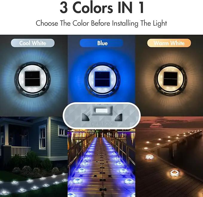 Quntis Solar Deck Lights for Outside, 3 Color Modes Solar Driveway Lights Outdoor IP68 Waterproof, Deck Light for Stair Pathway Walkway Road (Blue/Cool White/Warm White) 8 Pack by GreenHaven Gardens