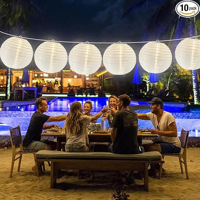 Lantern String Lights Outdoor, 27.5FT White Lantern String Lights Plug in with 10 Nylon Lanterns and G40 LED Bulbs, Hanging Light Strings Waterproof for Indoor Bedroom Outdoor Patio Wedding Party by GreenHaven Gardens