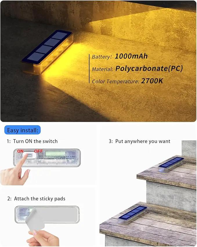 Solar Step Lights for Outside,4 Pack Solar Stair Lights Outdoor Waterproof,Warm White Deck Light Solar Powered Waterproof for Steps,Stairs,Walkway,Sidewalk,Patio,Pathway by GreenHaven Gardens