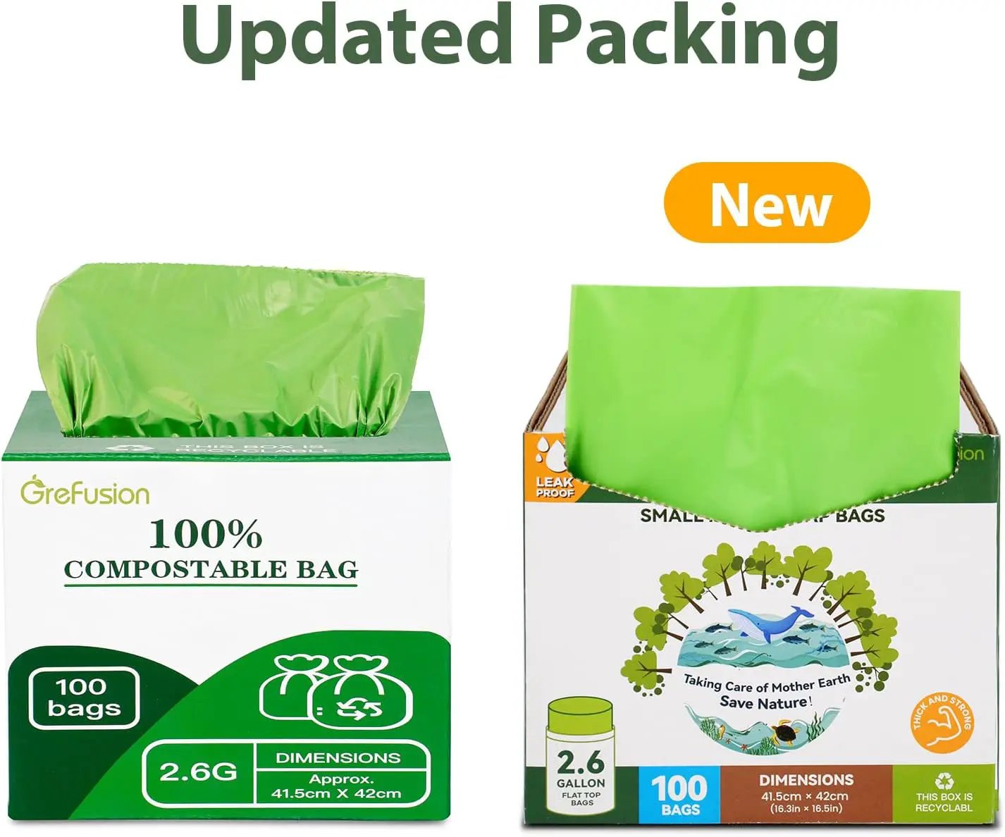 2.6 Gallon Compostable Trash Bags, 100 Count, Extra Thick 0.71 Mil, Certified by BPI and ASTM D6400, Perfect Fit for Small Trash Cans by GreenHaven Gardens