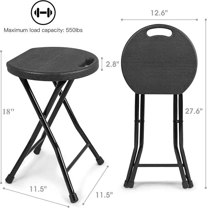 Folding Stool - 550lbs Capacity, Foldable Handle, Portable Heavy Duty, Outdoor/Indoor, 18 Inch Collapsible for Camping & Home (Set of 1, Black) by GreenHaven Gardens