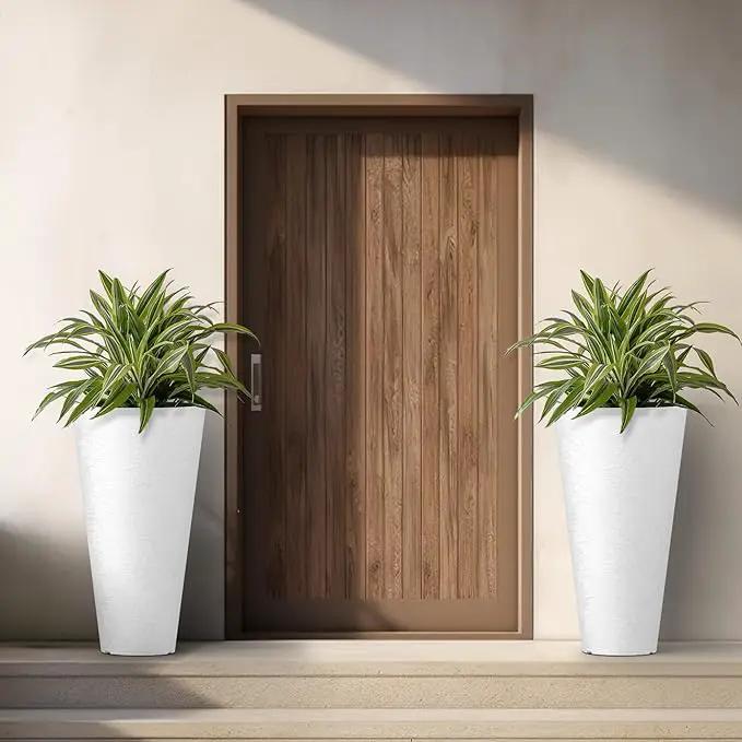 Kante Tall Round Planter Set of 2, 29 Inch Tall Decorative Planter Pots for Outdoor Indoor Garden Patio Front Porch (White) by GreenHaven Gardens
