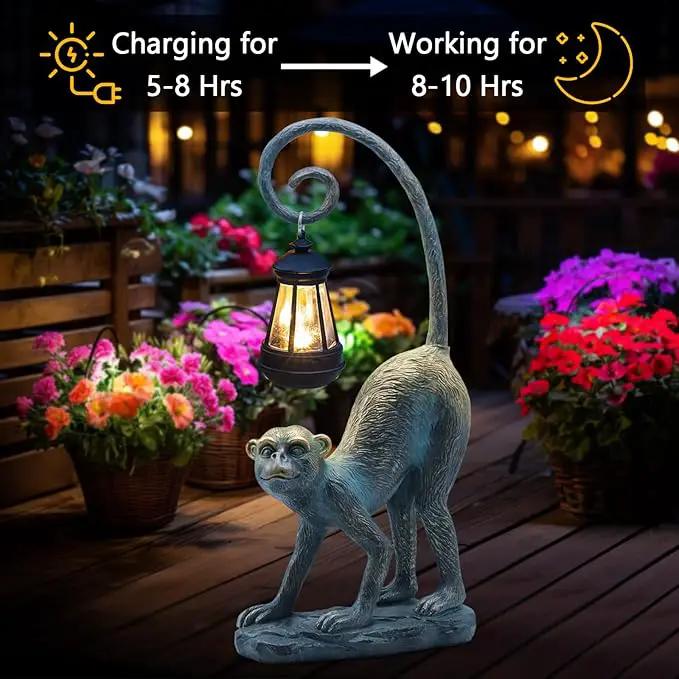 Resin Monkey Statue with Solar Light - Whimsical Garden Decor, Good Luck Gifts for Women,Outdoor Statues Yard Decor for Patio,Porch,Home - Unique Housewarming Gifts by GreenHaven Gardens