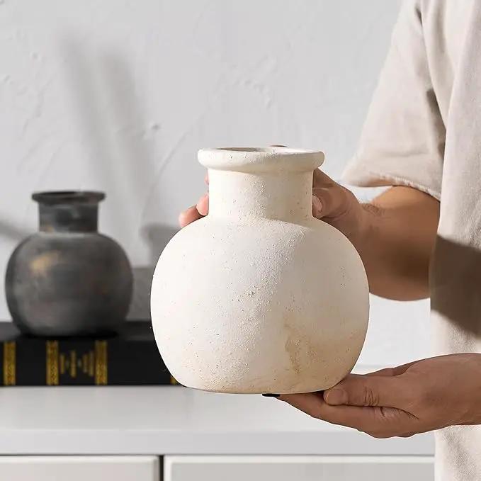 SIDUCAL Ceramic Rustic Farmhouse Vase | 6 Inch Pottery Decorative Boho Flower Vase for Home Decor, Table, Living Room, Bathroom Decoration, Shelf Decor, Mantel, Wedding, White by GreenHaven Gardens
