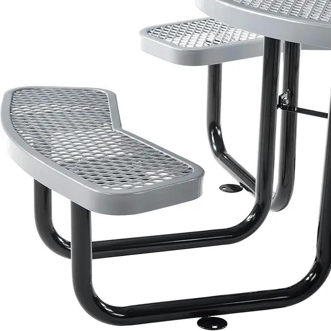 Global Industrial 46" Round Picnic Table, Expanded Metal, Gray Thermoplastic Coating, Attached Benches, 1-1/2” Umbrella Pole Hole, Outdoor-Rated, 1000 lb Capacity by GreenHaven Gardens