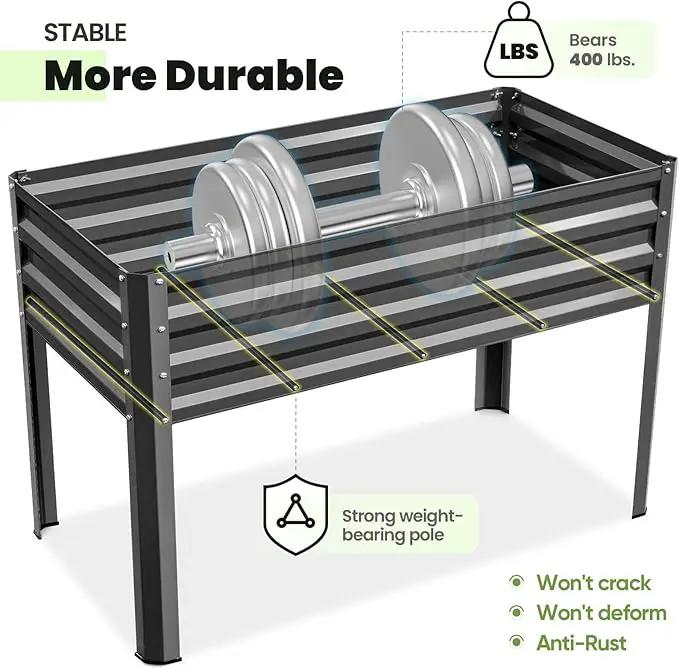 KING BIRD Large Raised Garden Bed with Legs Galvanized Elevated Planter Box 48×24×30 in for Backyard, Patio, Balcony, 400lb Capacity, Dark Grey by GreenHaven Gardens