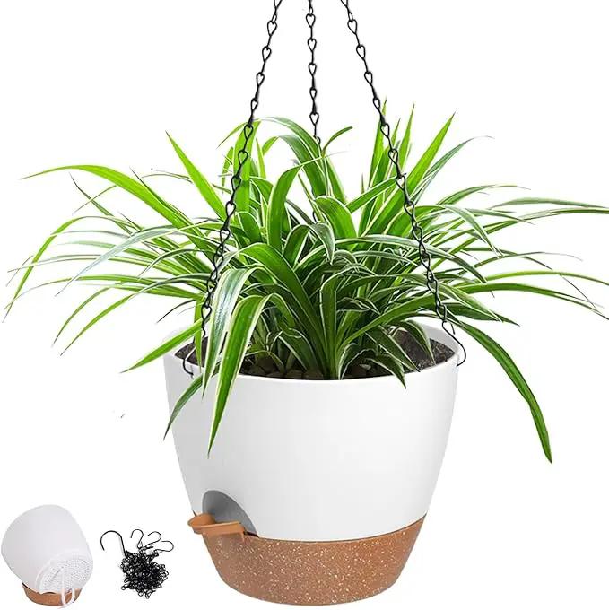 Hanging Planters for Indoor Outdoor Plants, 1 Set Self Watering Hanging Pot with Drainage Holes & Removable Tray (White-12inch, 12'') by GreenHaven Gardens