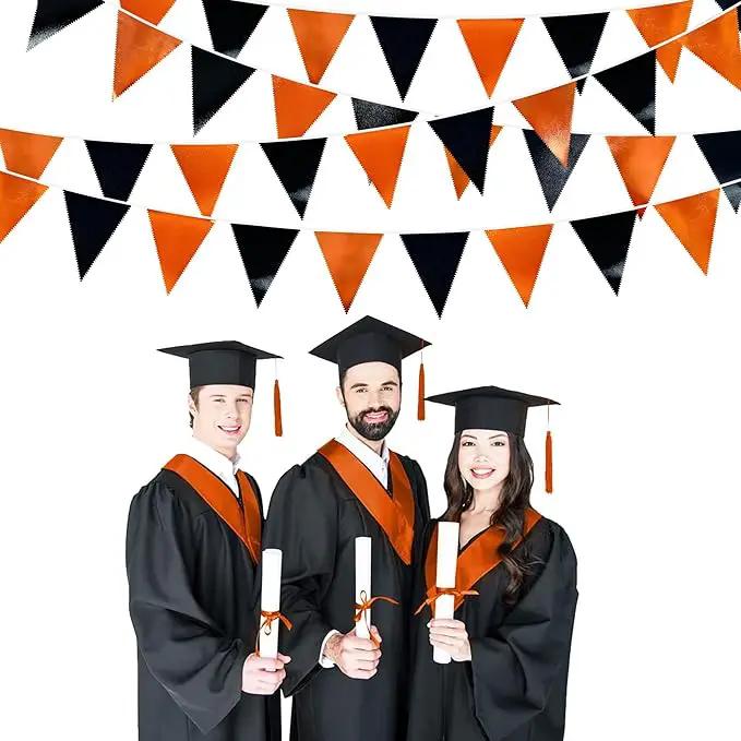 Black Orange Party Decoration Metallic Fabric Triangle Pennant Banner Flag Bunting Garland for Graduation Halloween Fall Autumn Thanksgiving Birthday Wedding Baby Shower Bridal Shower Party Supplies by GreenHaven Gardens