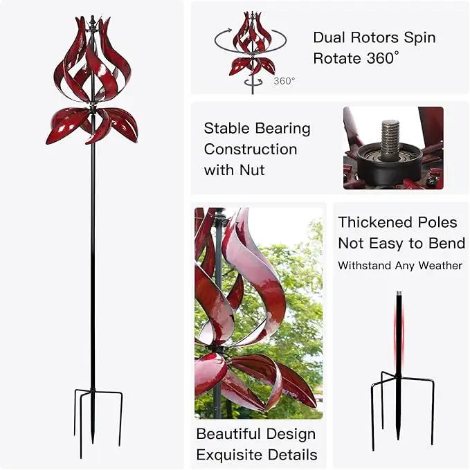 Yard Garden Wind Spinners - Large Outdoor Metal Wind Spinners with Stake, Yard Art Lawn Garden Decor (19" W x 87" H) by GreenHaven Gardens