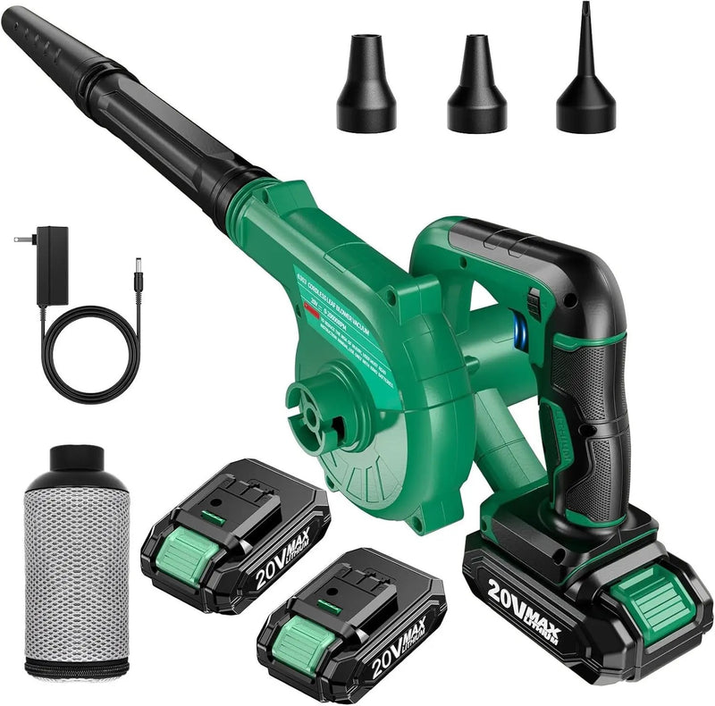 K I M O. Cordless Leaf Blower Vacuum Combo, 3 Nozzles&3 Modes for Inflation & Deflation, 20000RPM 150MPH Variable High Speed, 20Inch Extended Tube, 2 Pack 20V Battery Powered Leaf Blower for Lawn Care by GreenHaven Gardens