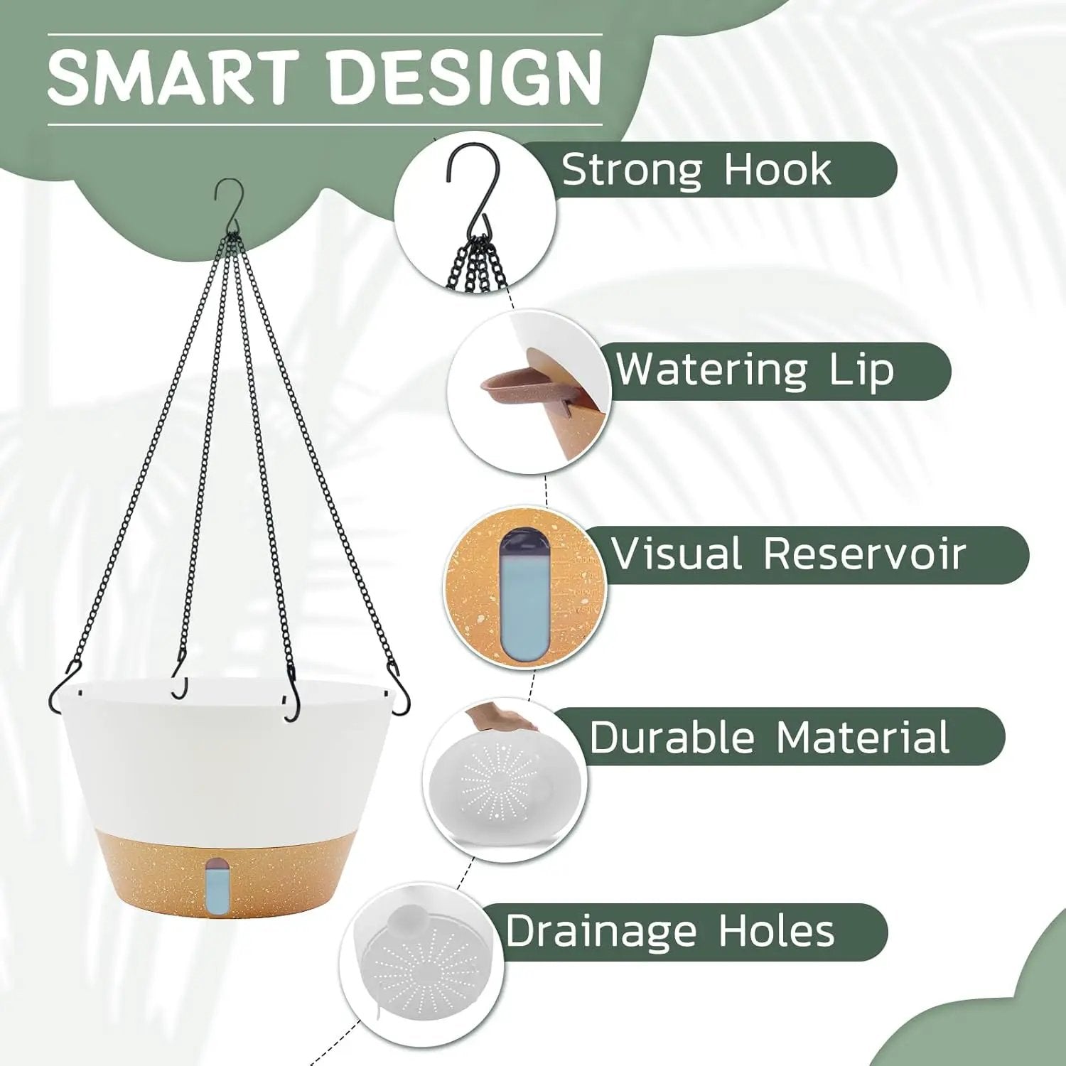 ZMTECH 12 Inch Hanging Planters for Indoor, 2 Pack Large Hanging Plant Pot with Visible Water Level and Chain, Self Watering Hanging Flower Pot for Outdoor Garden Porch(12Inch, White) by GreenHaven Gardens