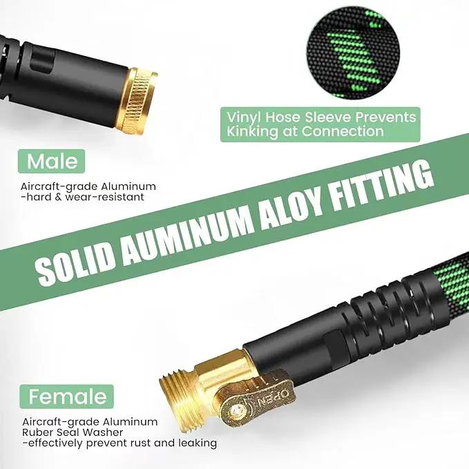 Non-Expanding Garden Hose 100Ft, Flexible Kink Free Water Hose with 10 Watering Spray Nozzle, Lightweight Hose Pipe, Leak-Proof, Durable, 3/4" Metal Alloy Connector, Portable Storage Strap by GreenHaven Gardens