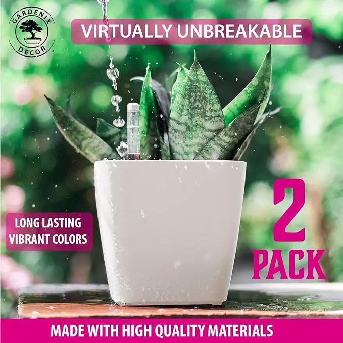 GARDENIX DECOR 5" Self Watering pots for Indoor Plants - Flower Pot with Water Level Indicator for Plants, Grow Tracking Tool - Self Watering Planter Plant Pot – 2 Pack White by GreenHaven Gardens