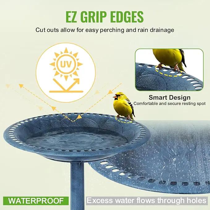 Backyard Expressions Outdoor Garden Bird Bath - Blue - Weather Resistant Polyresin - 27 Inch by GreenHaven Gardens