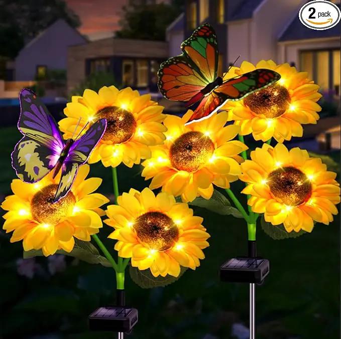 Solar Sunflower Lights Outdoor Garden Lights, 2 Pack Solar Flower Lights with Butterfly Waterproof Garden Decor, Gifts for Mom Grandma, Sunflower Stake Led Lights for Yard Patio Lawn Pathway Outside by GreenHaven Gardens