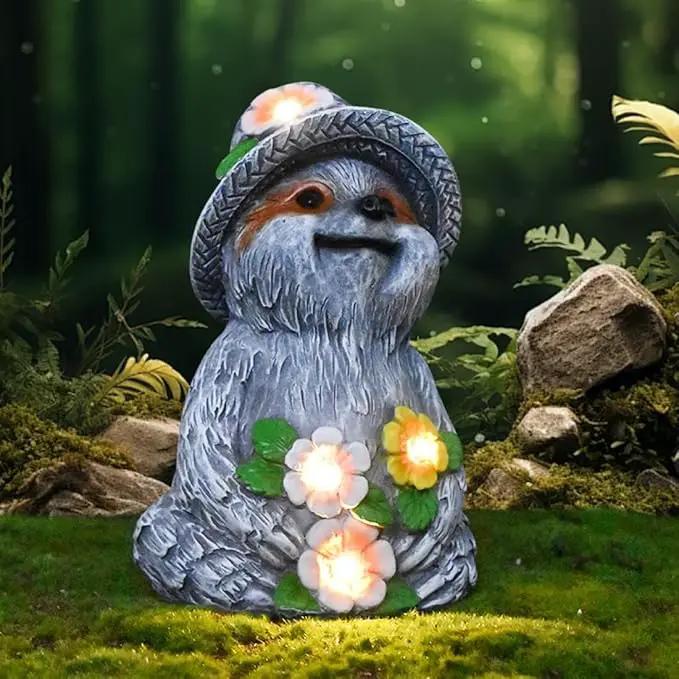 Solar Garden Outdoor Statues Adorable Sloth Figurine Lights with 4 LEDs, Ideal Garden Decor for Lawn, Patio, Balcony and Yard. Exquisite Lawn Ornament and Unique Gifts for Mom and Grandma by GreenHaven Gardens