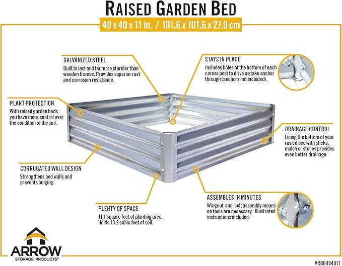 Arrow Sheds GrowIT Galvanized Steel Raised Flower and Plant Bed for The Garden or Greenhouse, 40" x 40" x 11" by GreenHaven Gardens