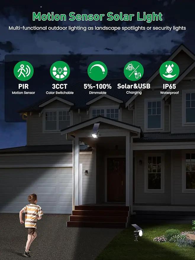 3CCT Solar Spot Lights Outdoor Motion Sensor, Dimmable Solar Landscape Spotlights IP65 Waterproof Motion Sensor Lights for Garden Yard Pathway Garage, 4 Pack by GreenHaven Gardens