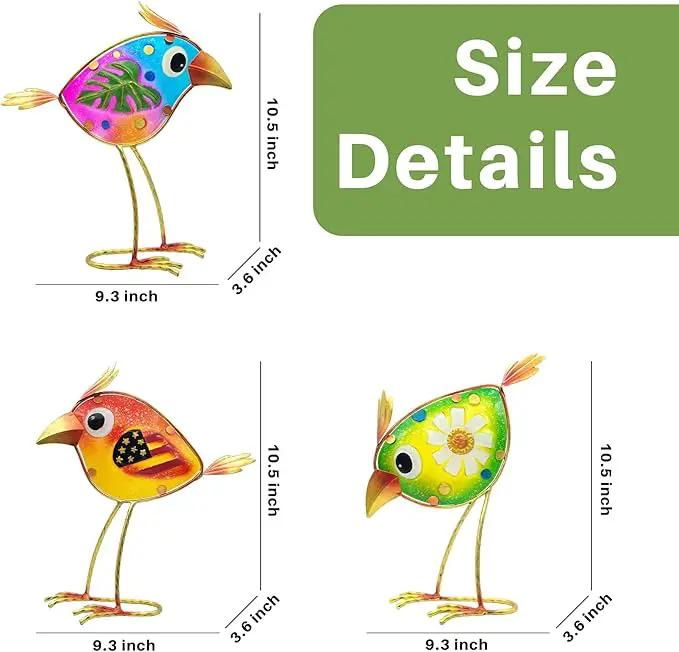 Birds Garden Decor for Outside: Metal & Glass Bird Yard Art, Craft Statue Lawn Ornaments for Outdoor, Housewarming Birthday Gifts for Women (3 PCS) by GreenHaven Gardens