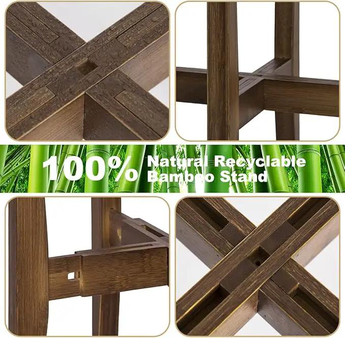 OERGKE 2 PACK Adjustable Plant Stand Indoor, Bamboo Mid Century Modern Plants Stands, Corner Flower Holder for Living Room, Fits 8 to 12 Inches Pots, (Pot & Plant Not Included)(Walnut) by GreenHaven Gardens