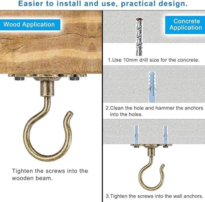 Dolibest Wall Mount Ceiling Hooks,Plant Hooks for Ceiling Metal Plant Bracket Iron Wall Mount Lanterns Hangers Hooks for Hanging Plants Lights, Outdoor Wire, Fairy Lights, Wind Chimes, Bronze(2PCS) by GreenHaven Gardens
