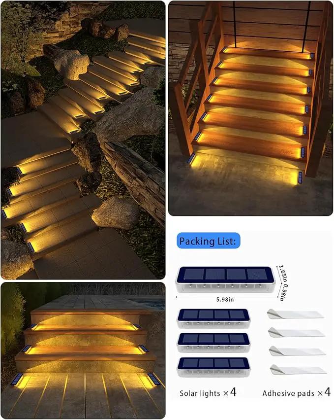 Solar Step Lights for Outside,4 Pack Solar Stair Lights Outdoor Waterproof,Warm White Deck Light Solar Powered Waterproof for Steps,Stairs,Walkway,Sidewalk,Patio,Pathway by GreenHaven Gardens