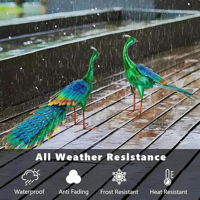 DREAMSOUL Set of 2 Peacock Garden Statues Metal Garden Sculptures & Statues Yard Art Peacock Statue
