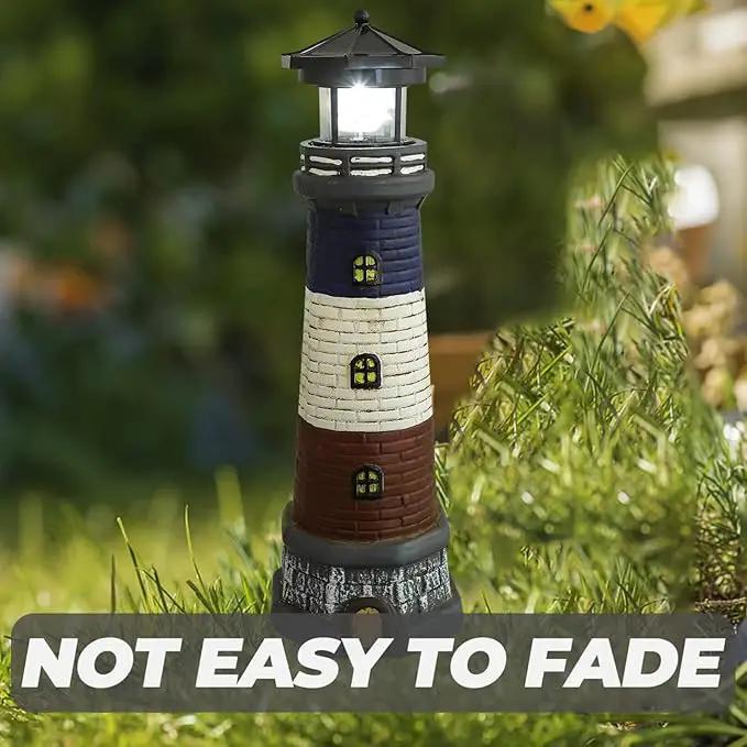 Solar Light Tower Lighthouse Night Light Solar Rotating Lighthouse Outdoor Lighthouse Ornaments Outdoor Solar Lantern Garden Decor Street Light Resin to Rotate by GreenHaven Gardens