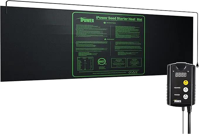 iPower GLHTMTCTRLHTMTL 48" x 20" Warm Hydroponic Seedling Heat Mat and Digital Thermostat Control Combo Set for Plant Germination, Black by GreenHaven Gardens