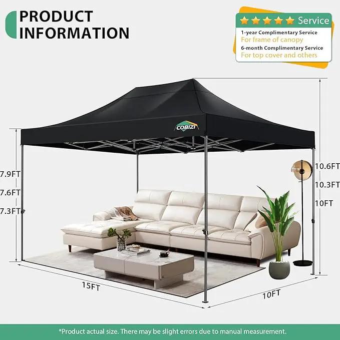 COBIZI 10x15 Pop up Canopy Tent Heavy Duty with 4 Sidewalls, Easy Set-up Commercial Outdoor Party Tent, 100% Waterproof Wedding Canopy Gazebo, 3 Height Adjustable with Handbag, Black by GreenHaven Gardens