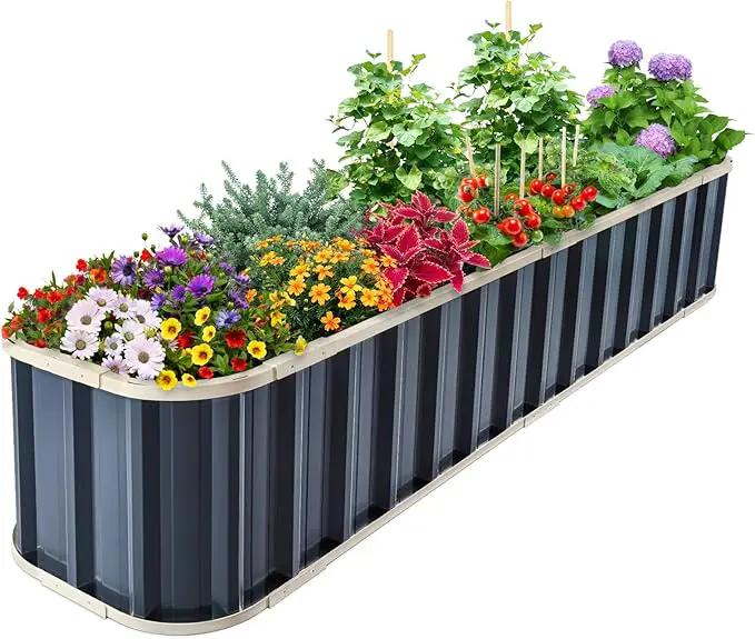 KING BIRD Raised Garden Bed Quick-Install Galvanized Planter Garden Box Outdoor for Gardening, Vegetables, Flowers 7.2x1.7x1 Ft, Dark Grey by GreenHaven Gardens
