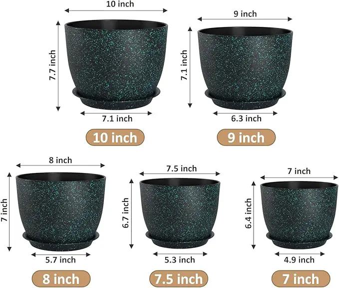 Plant Pots 10/9/8/7.5/7 inch Set of 5,Flower Pots with Multi Mesh Drainage Holes, Large Planters for Indoor Outdoor Garden Plants and Flowers. (Green Speckles) by GreenHaven Gardens