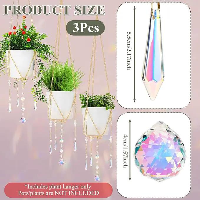 Chunful 3 Pack Sun Catcher Plant Hanger with Beads and Glass Crystal Beaded Plant Hanger Sun Catchers Kit Hanging Basket Accessories for Indoor Home Rainbow Decor, Pots Not Included(Gold) by GreenHaven Gardens