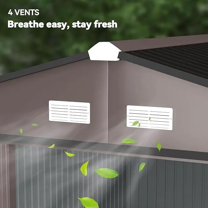 Outsunny 11' x 9' Outdoor Storage Shed, Garden Tool Metal Shed with Foundation Kit, Double Lockable Door, Air Vents and Sloping Roof, for Backyard, Patio, Lawn, Brown by GreenHaven Gardens