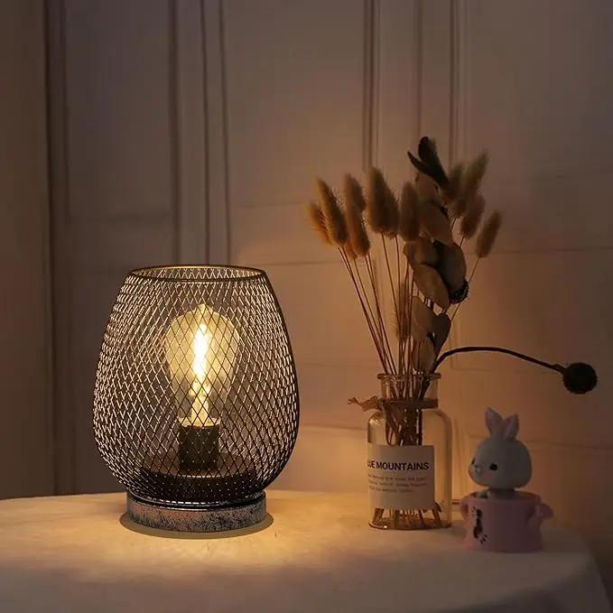 2 Pack Battery Operated Lamp Outdoor Table Lantern,Metal Cage Cordless Lamps with LED Bulb for Weddings Parties Patio Events Indoor Outdoor Patio Bedroom Living Room(Bronze) by GreenHaven Gardens