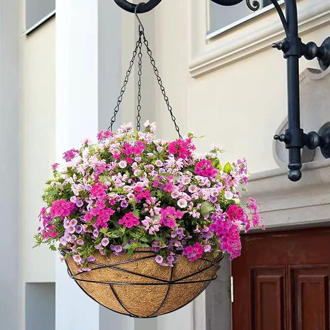 4 Pack 12 Inch Hanging Planters for Outdoor Plants Metal Watering Flower Baskets with Coco Liner for Hanging Pot Round Plant Holders Planter for Outside Garden Decoration by GreenHaven Gardens