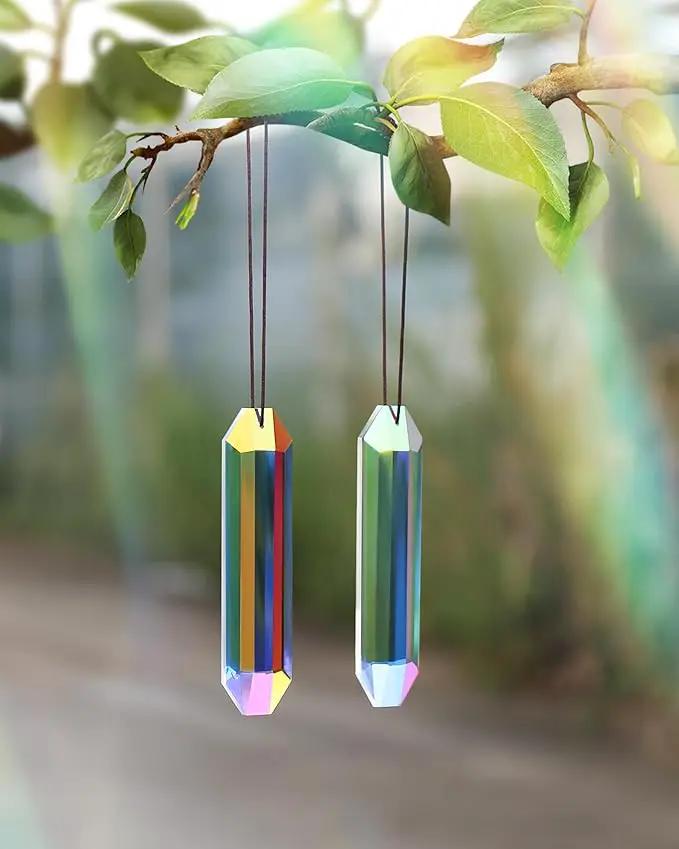 2 Pack Crystal Suncatcher, Hanging Sun Catcher Prism with String Suncatchers for Windows, Room, Outdoor, Car Mirror Garden Decor by GreenHaven Gardens