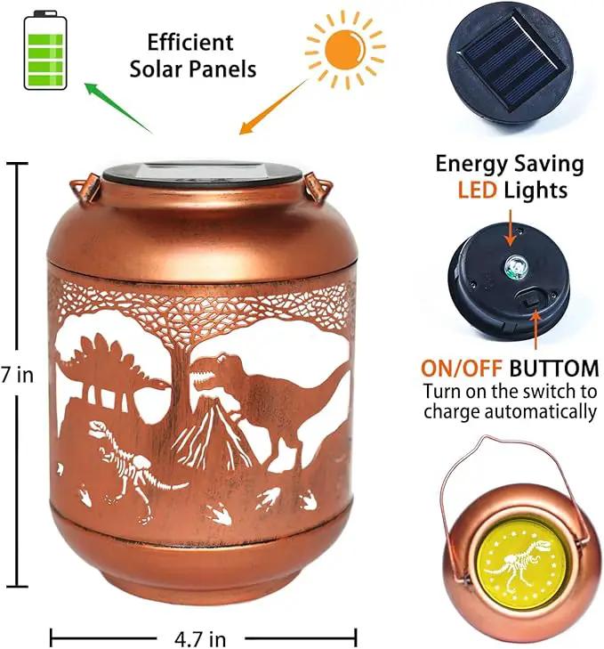 Dinosaur Solar Lanterns Outdoor Waterproof,Hanging Solar Lights Dinosaur Gifts for Women Men Metal LED Decorative Light for Yard,Patio,Lawn,Tabletop,Pathway,Landscape,Garden Decor by GreenHaven Gardens
