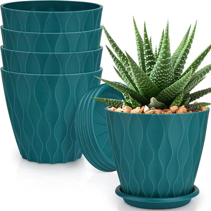 6 inch Plant Pots, 5 Pack Flower Pots Outdoor Indoor, Planters with Drainage Hole and Tray Saucer. by GreenHaven Gardens