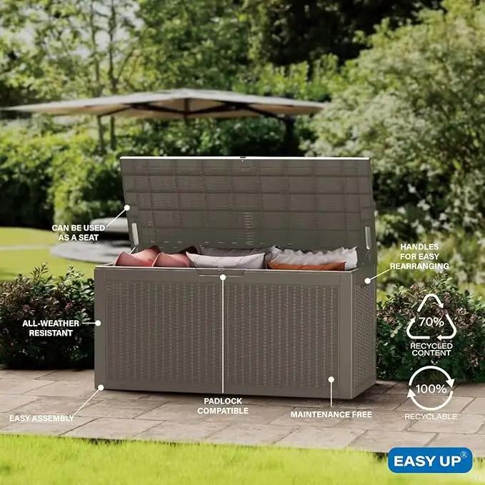 102 Gallon Outdoor Storage Box Waterproof, UV Resistant Resin Deck Box with Hydraulic Rod, Lockable Design and Enhanced Durability for Patio, Garden, and Poolside Use by GreenHaven Gardens
