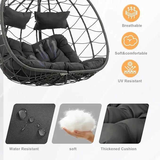 Double Egg Swing Chair with Stand, 2 Person Outdoor Indoor Hammock Hanging Chair with Cushion,Patio Wicker Hanging Egg Chair w/Cushion 700LBS Capacity for Bedroom, Balcony, Garden by GreenHaven Gardens