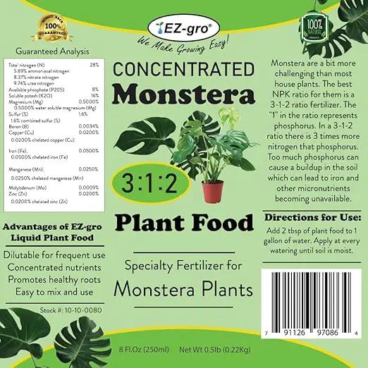 EZ-GRO Professional Liquid Monstera Plant Food - 8 oz | 3:1:2 Ratio of Concentrated Indoor Plant Food | Monstera Fertilizer for Strong Growth | Liquid Fertilizer for Indoor Plants by GreenHaven Gardens