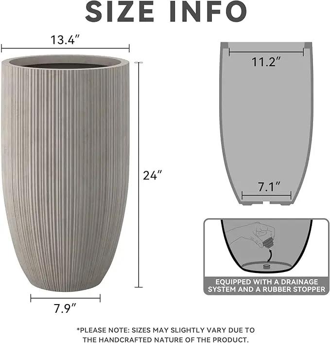 Kante 24 Inch Tall Round Concrete Planter, Large Indoor Outdoor Plant Pots with Drainage Hole and Rubber Plug, Modern Decorative Garden Pots for Home Patio Porch, Textured Weathered Concrete by GreenHaven Gardens
