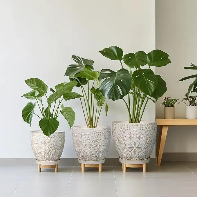 Ceramic Planter 8 Inch Plant Pot with Drainage Hole and Saucer Ceramic Pots for Indoor Plants Outdoor Large Flower Pot for Home Decor White by GreenHaven Gardens